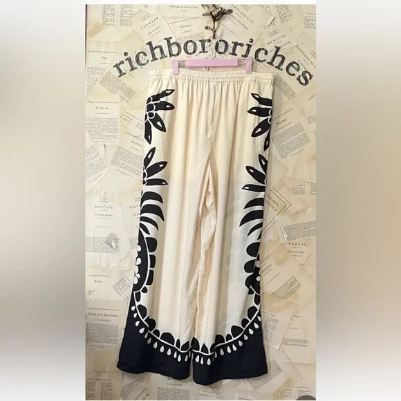 Anthropologie Farm Rio Martina Pull On Pants Floral Print Black White - Picture 6 of 6